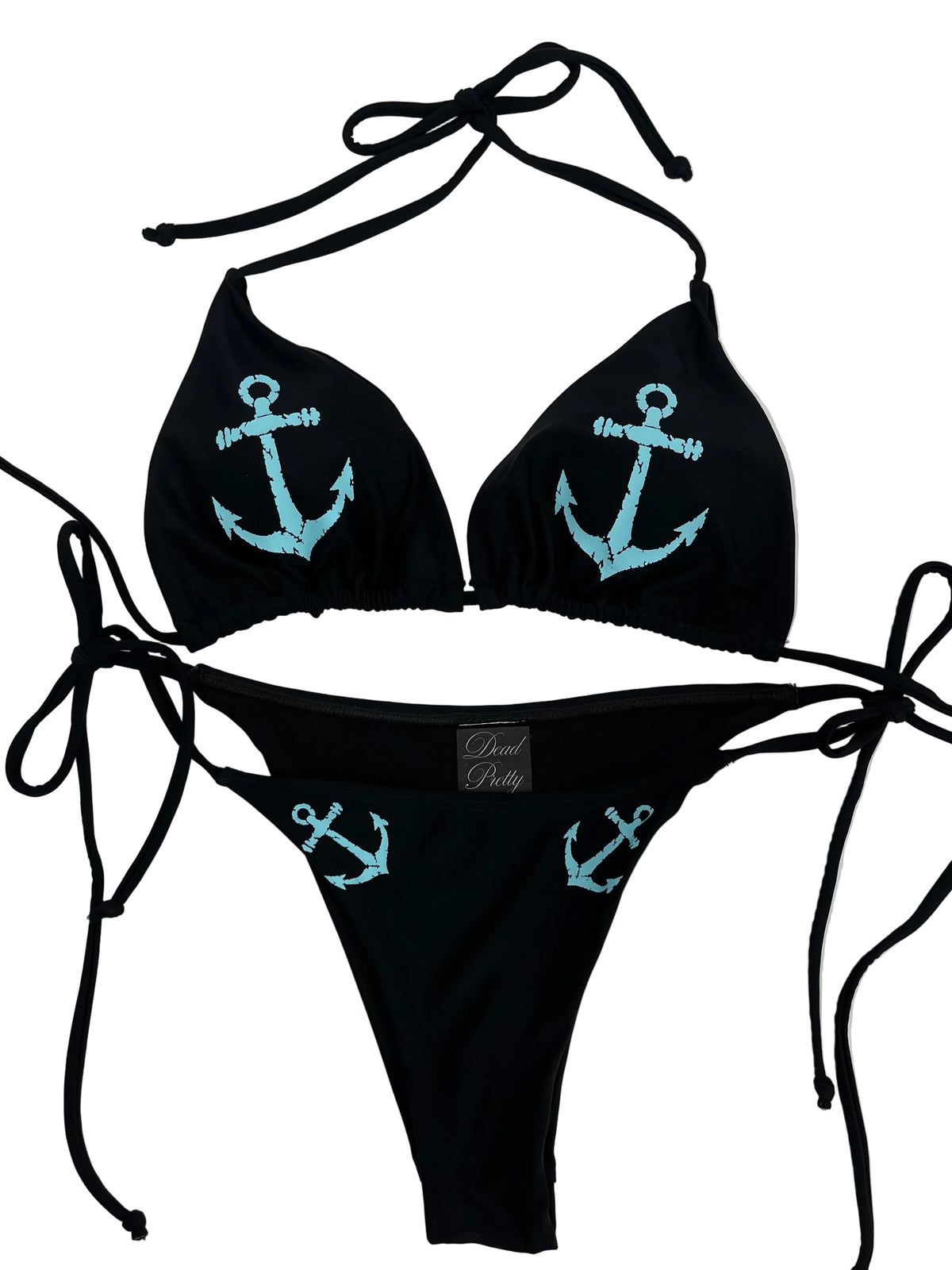 Aquamarine Anchor String Black Bikini Bottoms