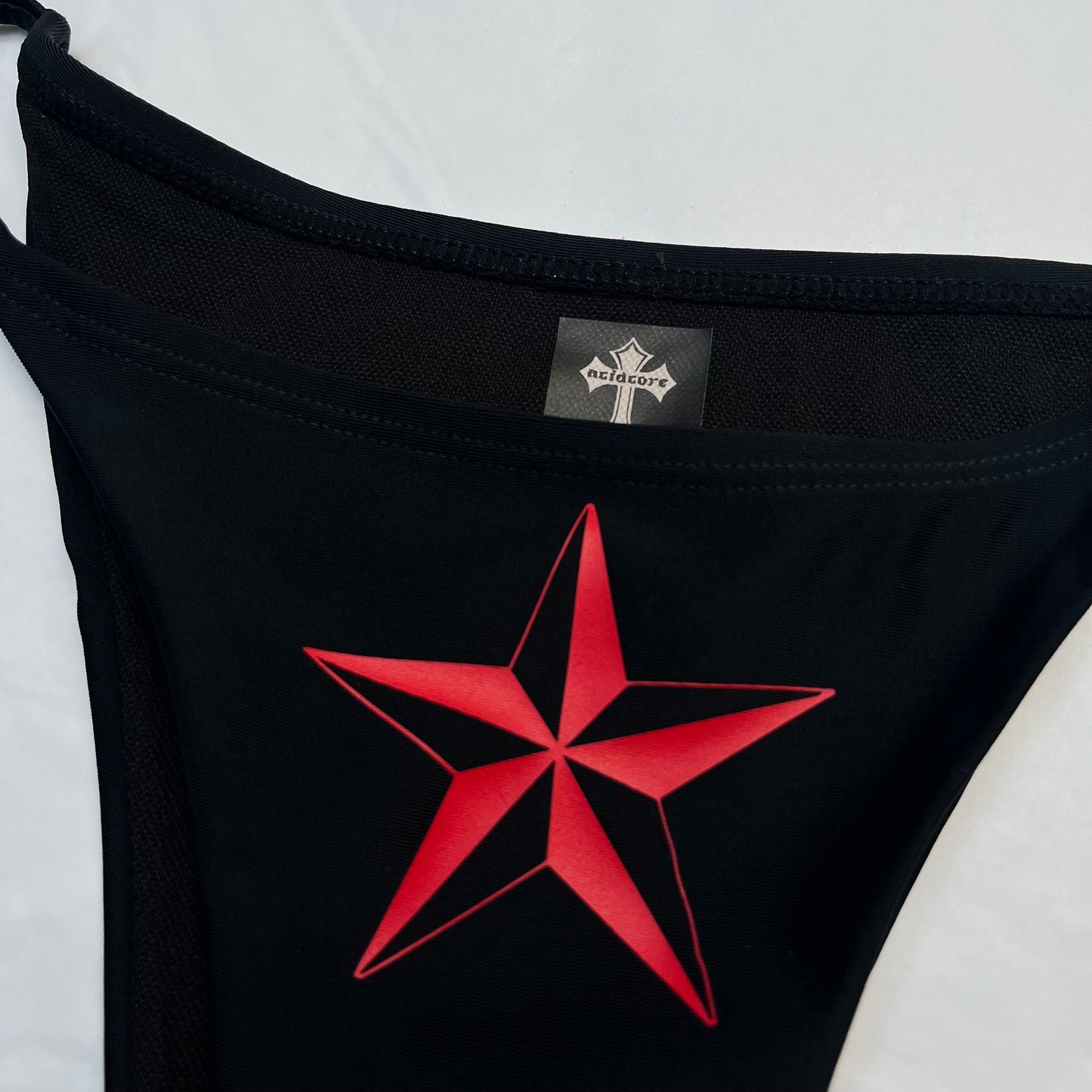 Red Nautical Star Black Tie String Bikini Halter Neck Top Y2k