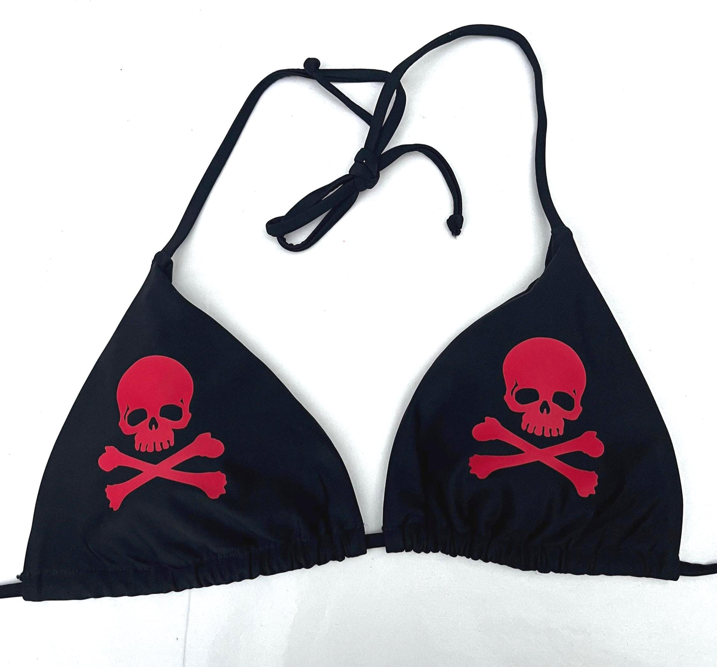 Skull & Crossbone Black Bikini Halter Tie String Goth Grunge Swimsuit