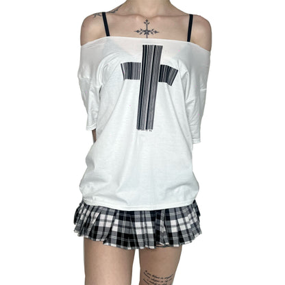 Black Cross Barcode White-off-the-shoulder Top