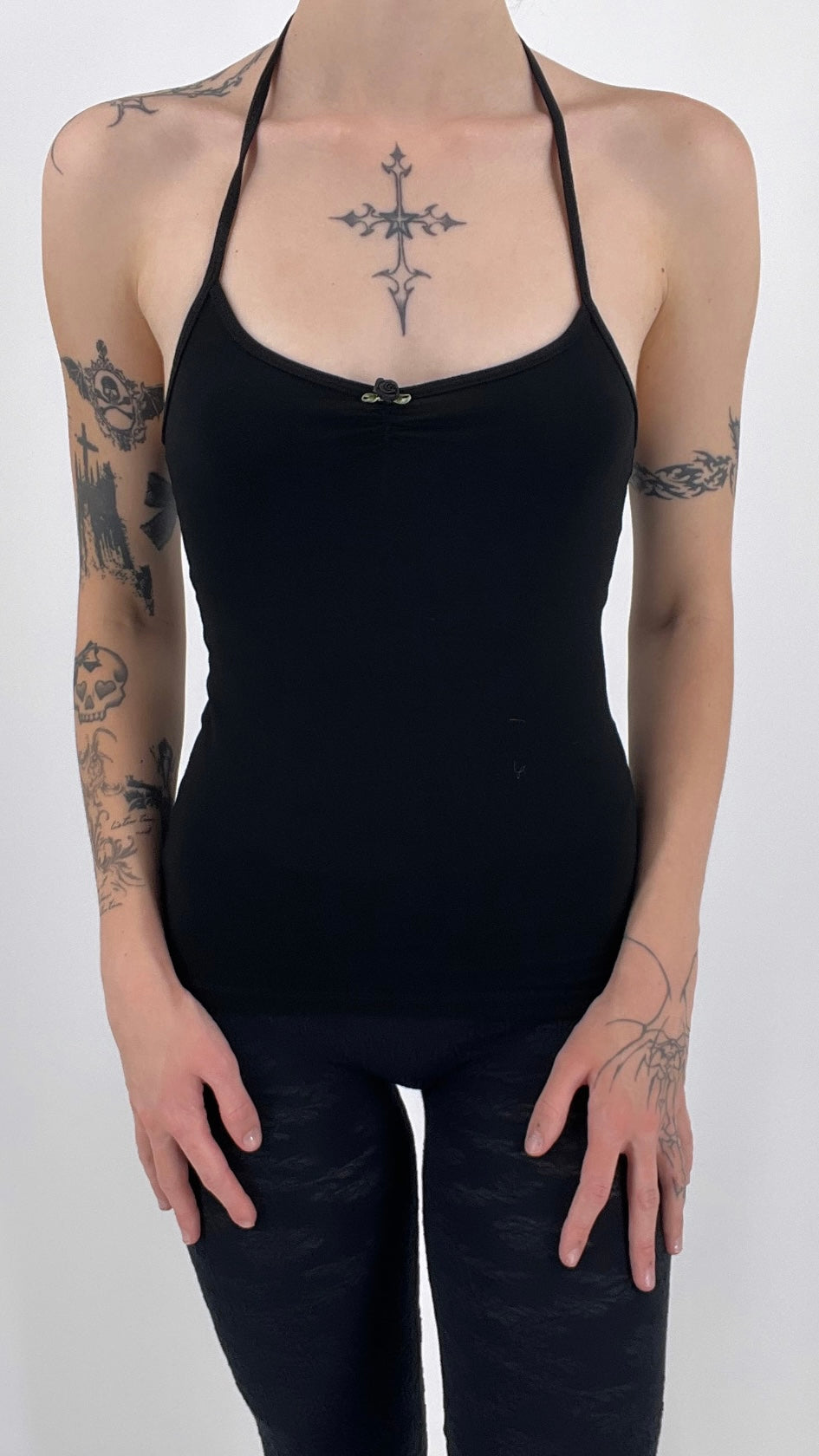 Y2K Black Ruched Halter Neck Cami