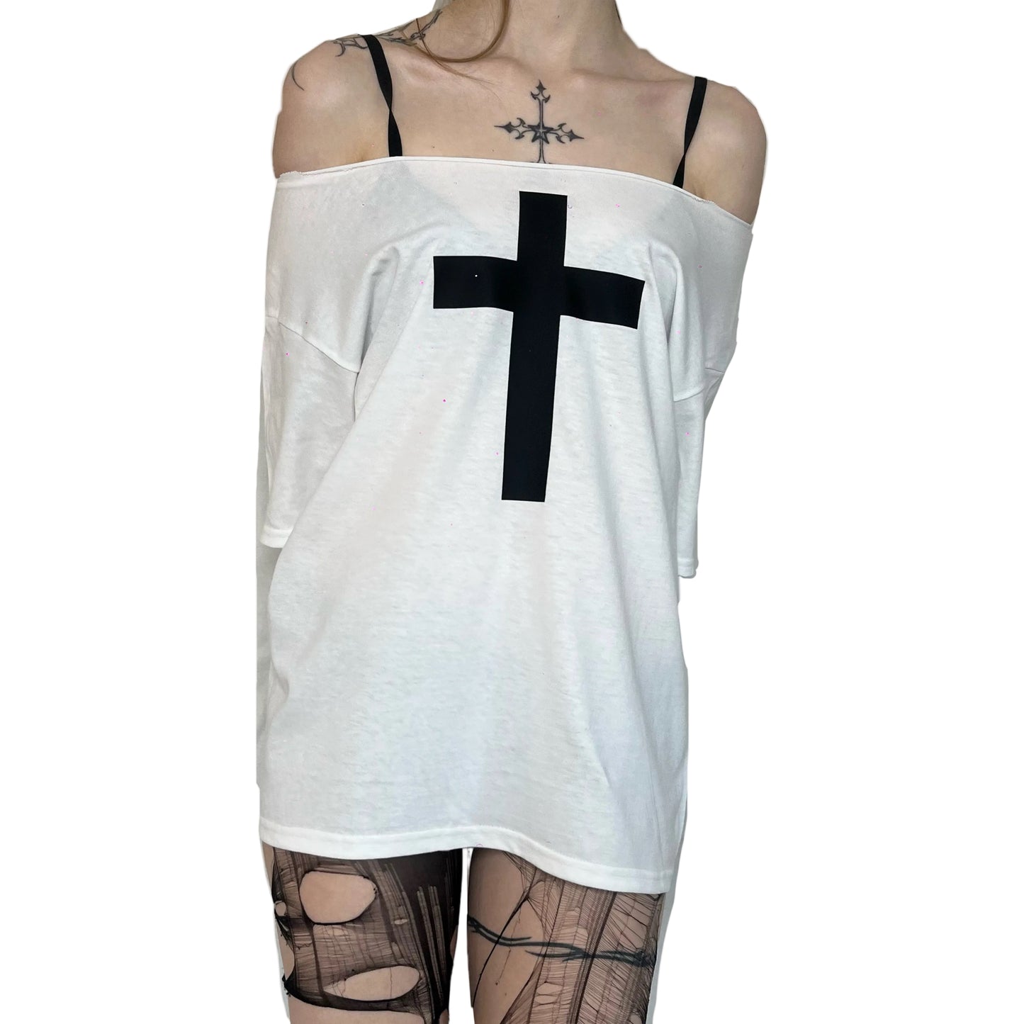 Black Cross White-off-the-shoulder Top