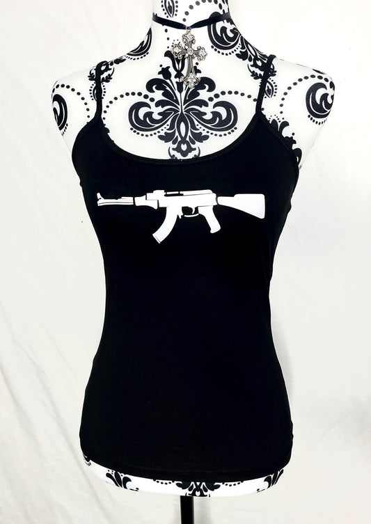 AK47 Gun Graphic Vest Black Grunge Tank Top