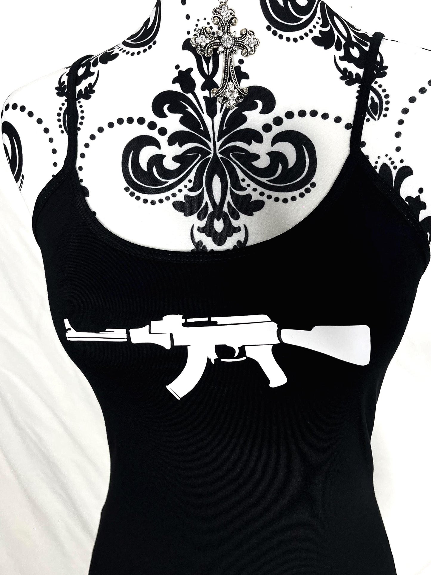 AK47 Gun Graphic Vest Black Grunge Tank Top
