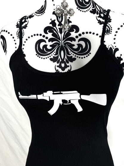 AK47 Gun Graphic Vest Black Grunge Tank Top