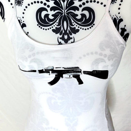 AK47 Gun Graphic Vest Black Grunge Tank Top
