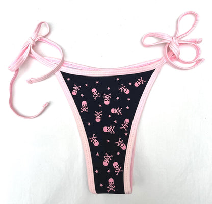 All Over Skull and Star Black Bikini – Pink Trim Swim Set Kawaii Beachwear