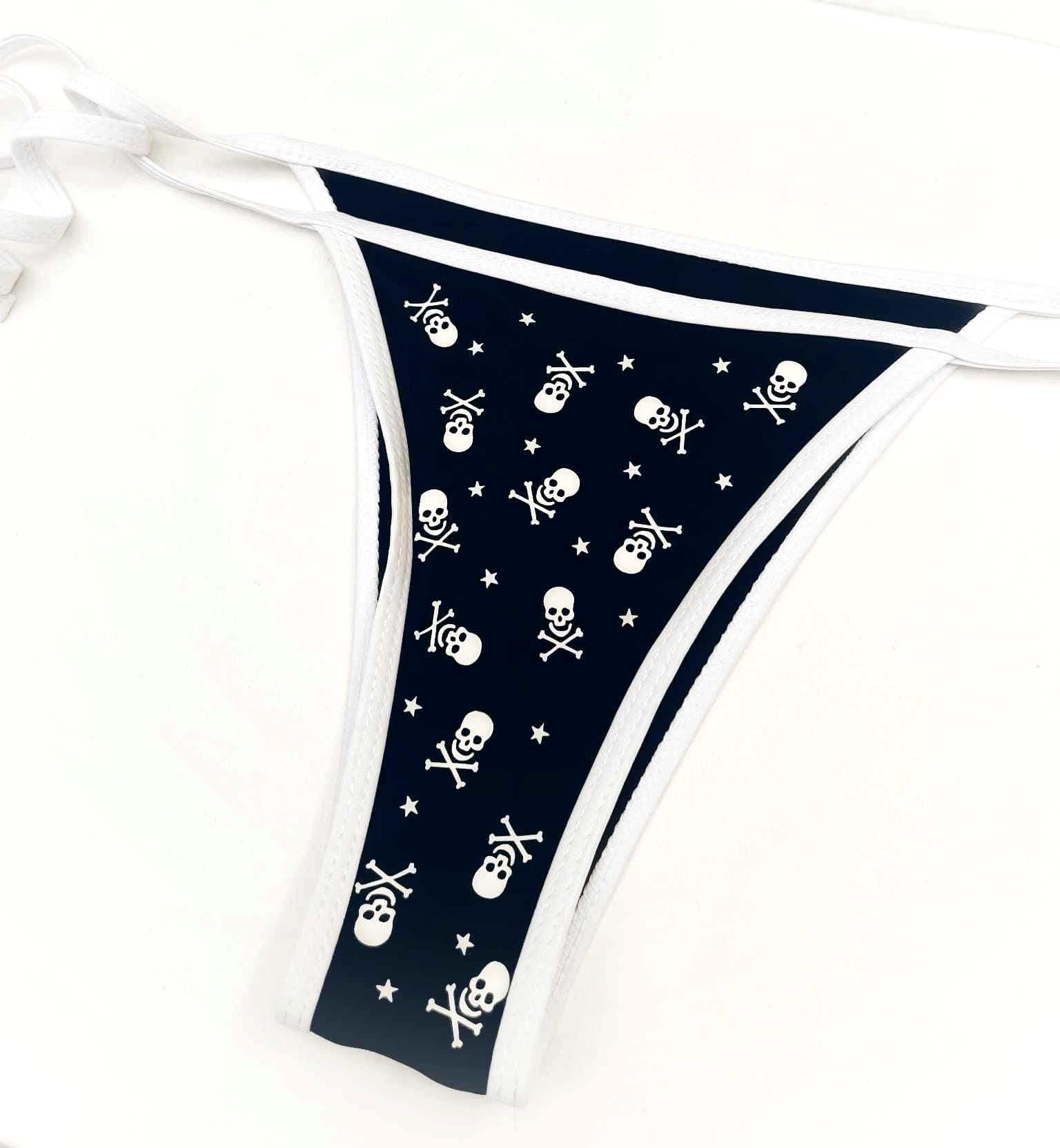 All Over Skull and Star Black Bikini – Pink Trim Swim Set Kawaii Beachwear