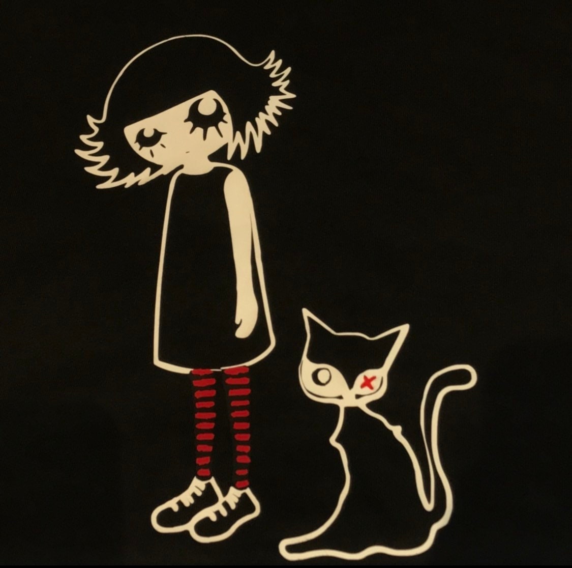 Alt Gothic Cat Girl T-Shirt – Red & Black Stripe Sleeve Long Sleeve Top