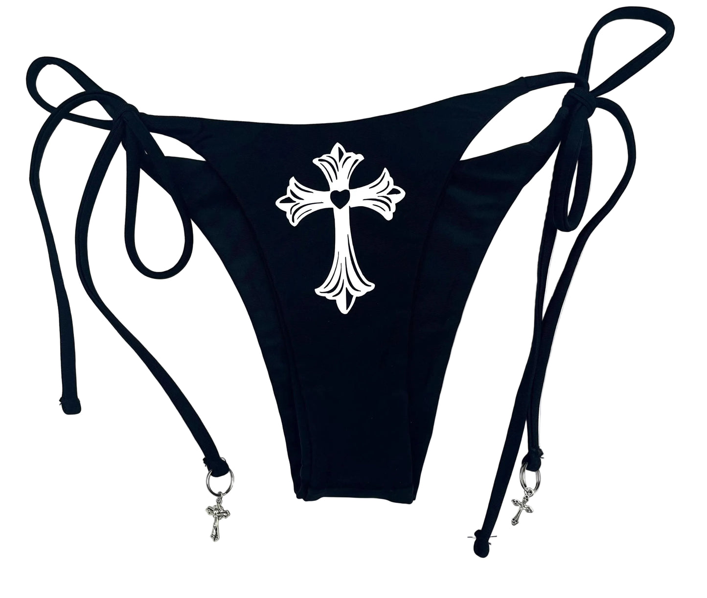 Black Gothic Bikini – Cross Heart Print Tie String Halter Set