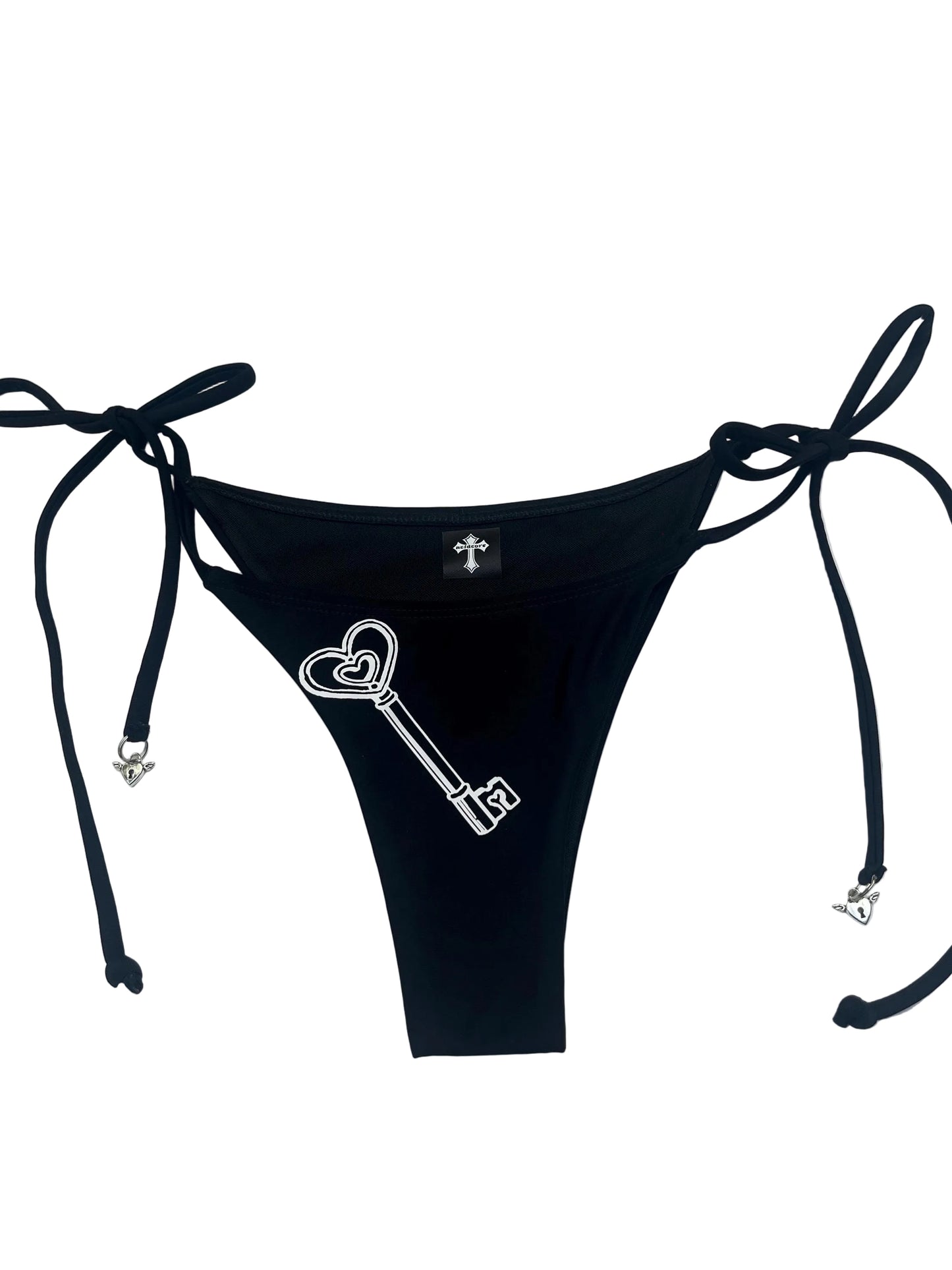 Black Heart Locket Key Bikini Set Hand-Printed Halter Swimsuit