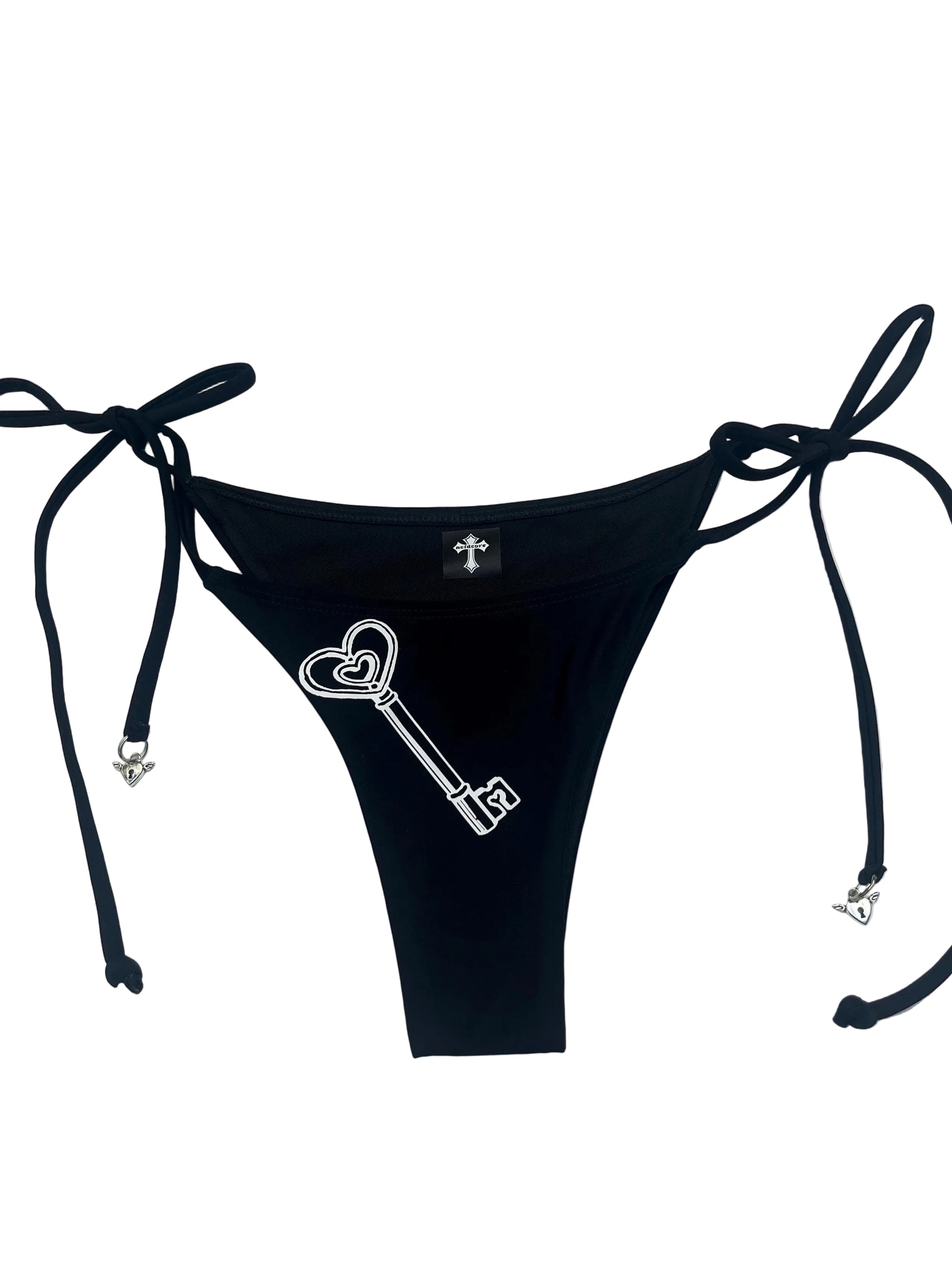 Black Heart Locket Key Bikini Set Hand-Printed Halter Swimsuit