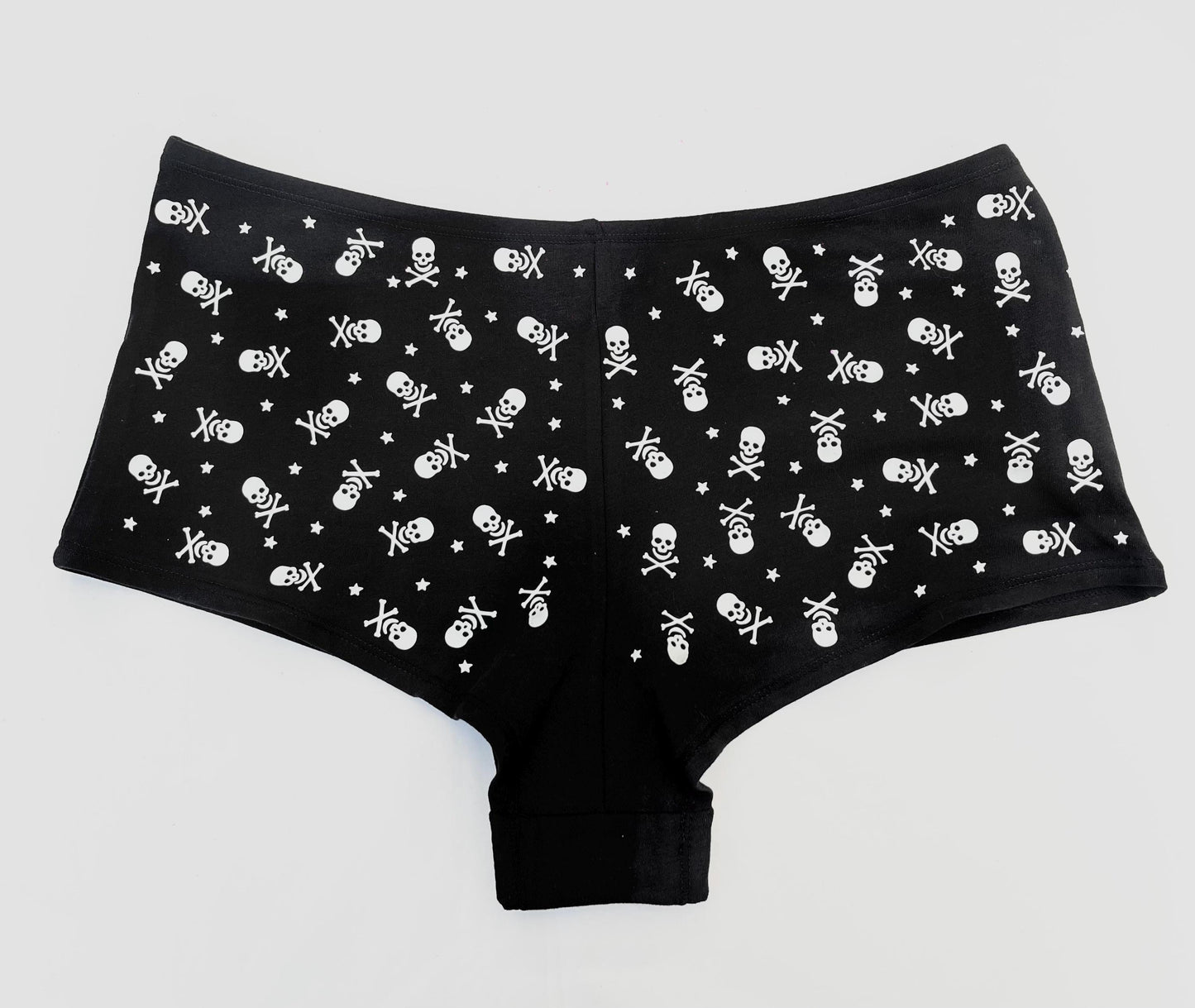 Black Low Rise Booty Shorts All Over Star & Skull Design