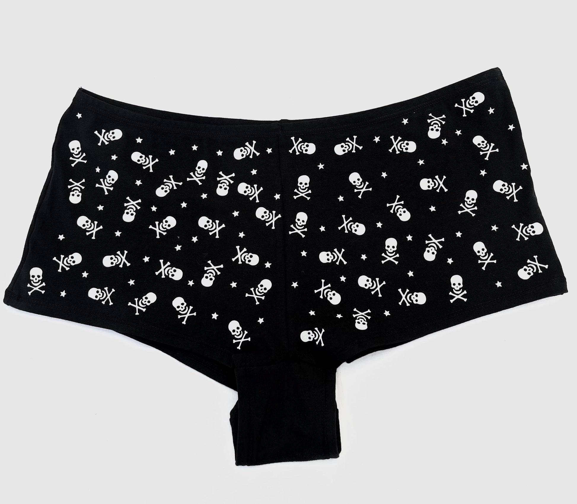 Black Low Rise Booty Shorts All Over Star & Skull Design