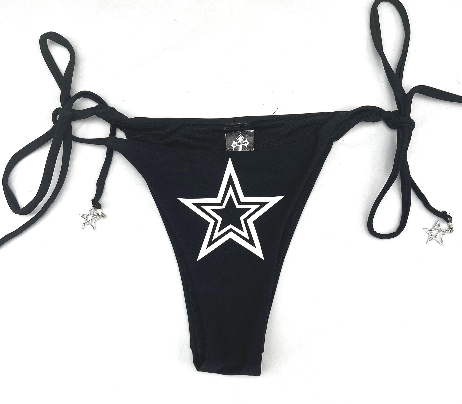 Black Multi Double Star Tie String Bikini Halter Neck Festival Y2k