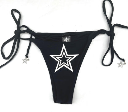 Black Multi Double Star Tie String Bikini Halter Neck Festival Y2k