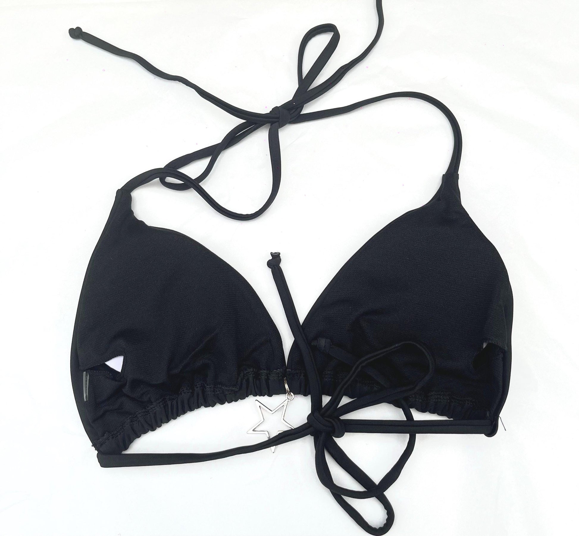 Black Multi Double Star Tie String Bikini Halter Neck Festival Y2k