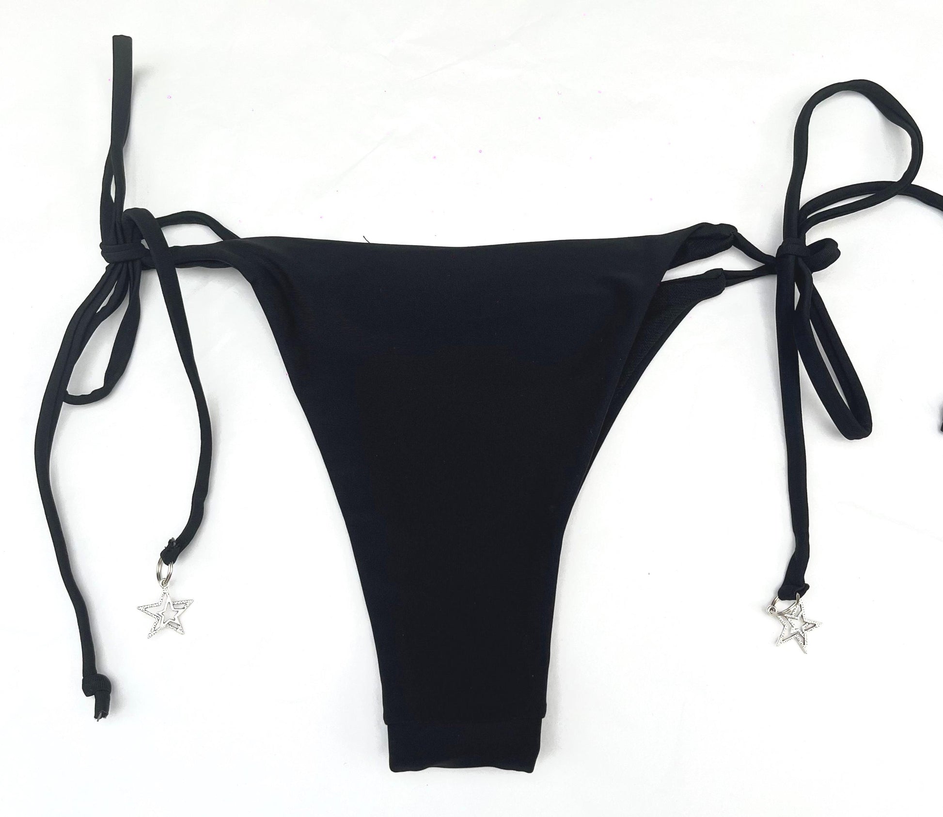 Black Multi Double Star Tie String Bikini Halter Neck Festival Y2k