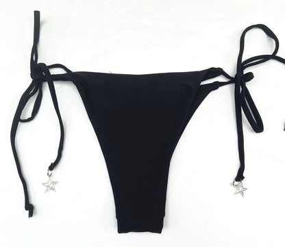 Black Multi Double Star Tie String Bikini Halter Neck Festival Y2k