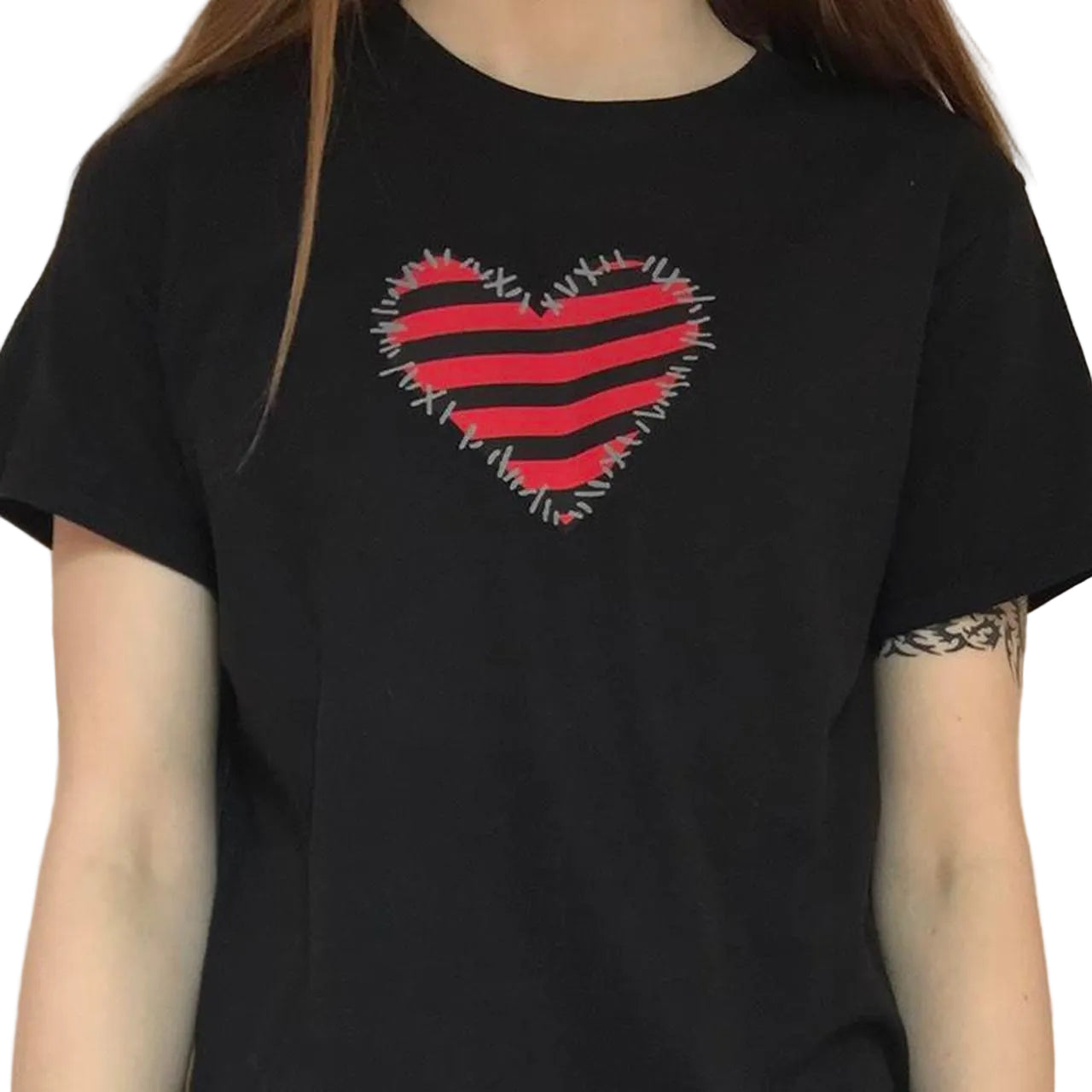 Black & Red Stripe Punk T-Shirt – Stitch Heart Detail