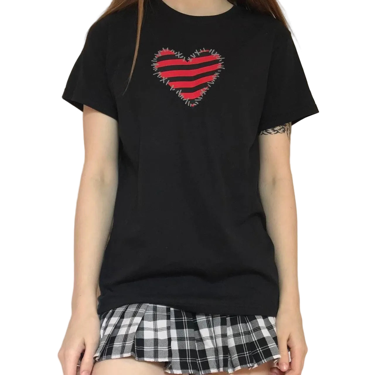 Black & Red Stripe Punk T-Shirt – Stitch Heart Detail
