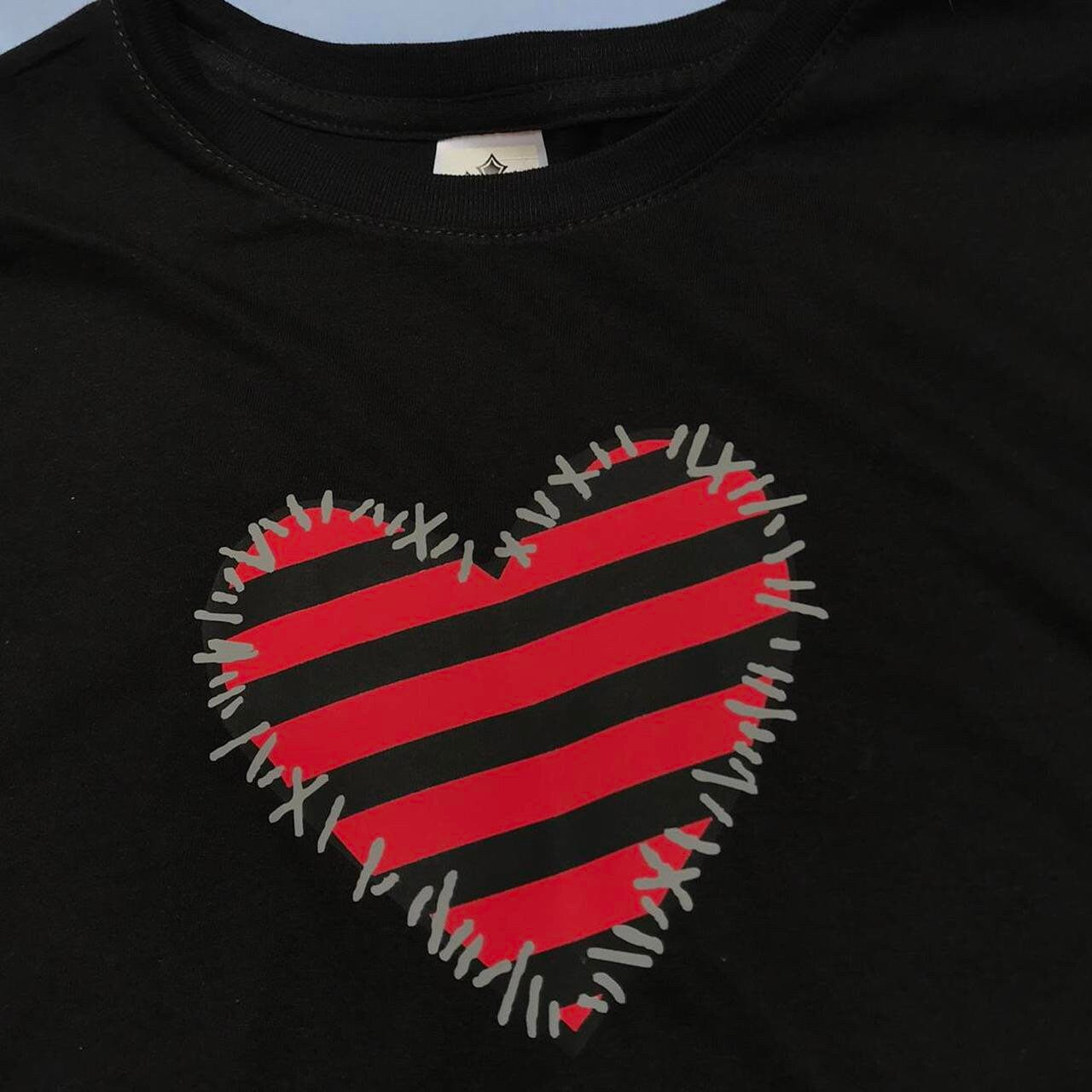 Black & Red Stripe Punk T-Shirt – Stitch Heart Detail