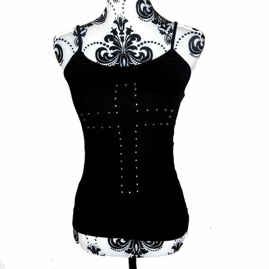 Front View: Black Studded Cross Tank Vest