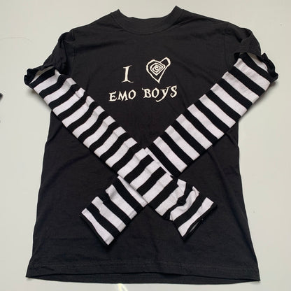 Black & White Stripe Long Sleeve “I Love Emo Boys” T-Shirt