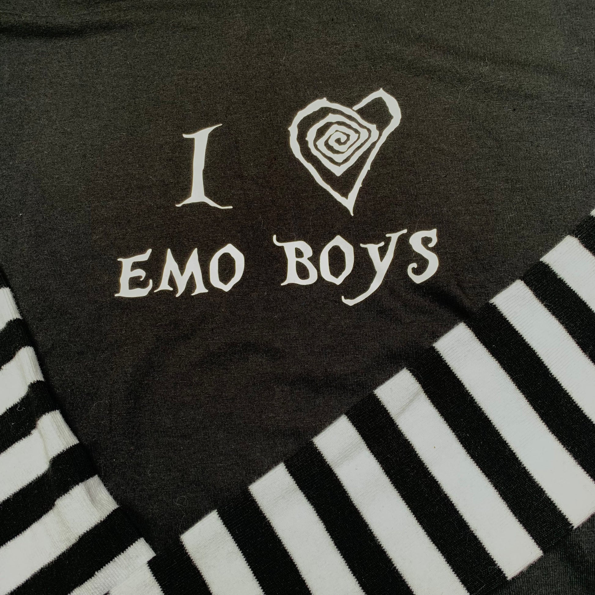 Black & White Stripe Long Sleeve “I Love Emo Boys” T-Shirt