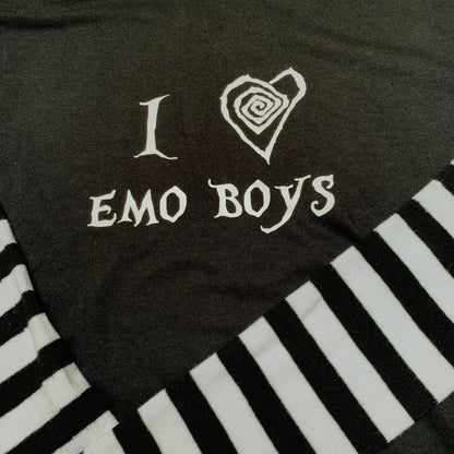 Black & White Stripe Long Sleeve “I Love Emo Boys” T-Shirt