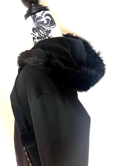 Side View Black Zip Up Fur Studded Hoodie with Cross Charm