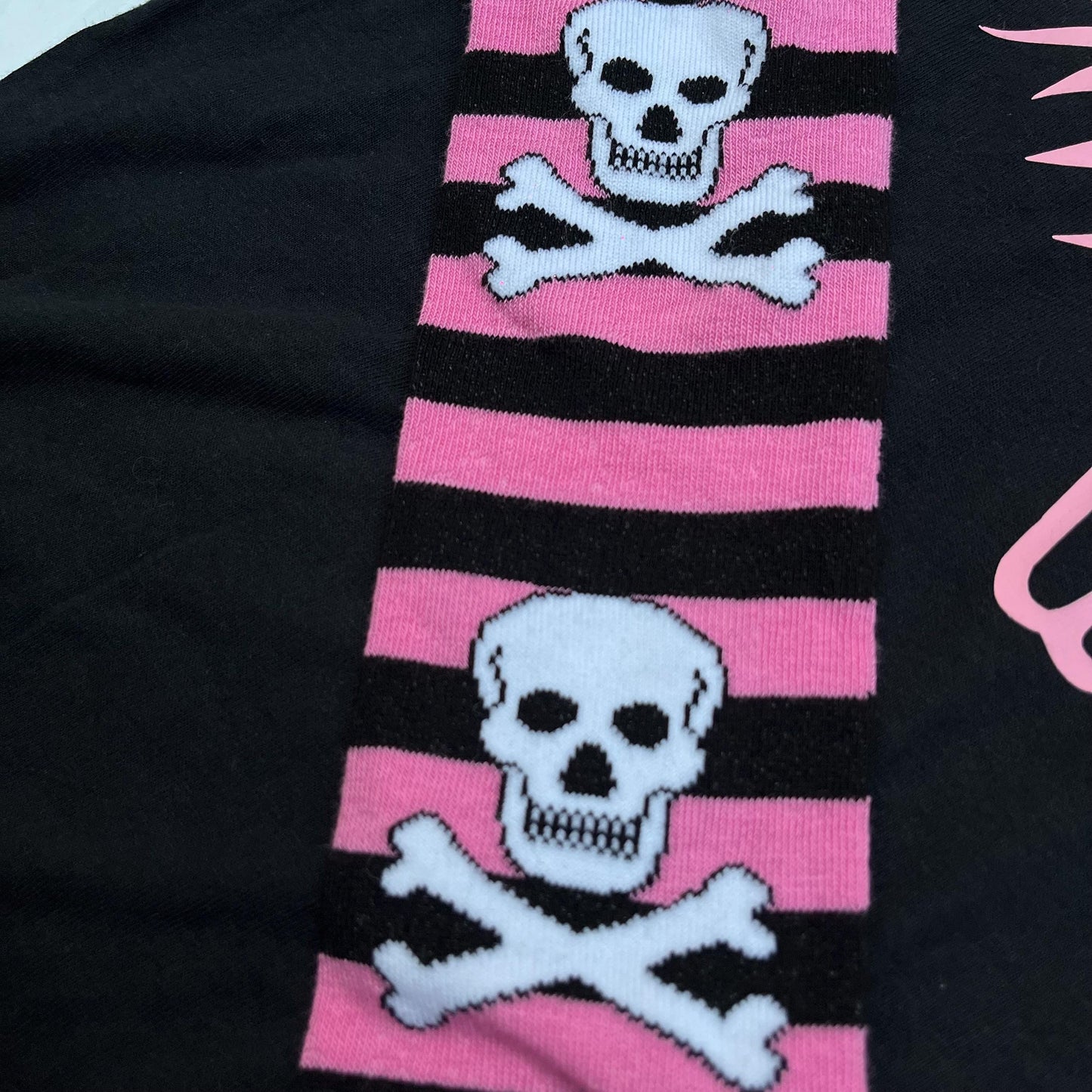 Black n Pink Stripe Skull Long Sleeve Angel Broken Heart Top