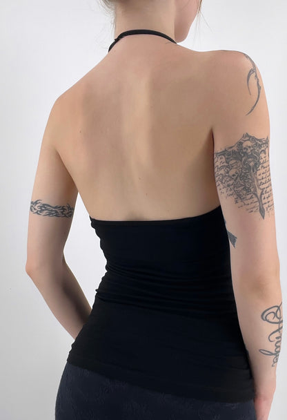 Y2K Black Ruched Halter Neck Cami