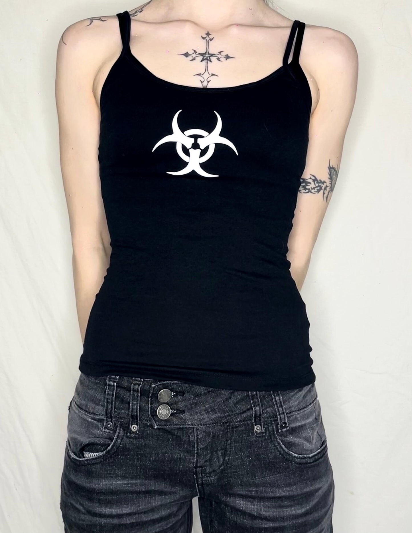 Cyber Black Biohazard Warning Symbol Cami Tank Top