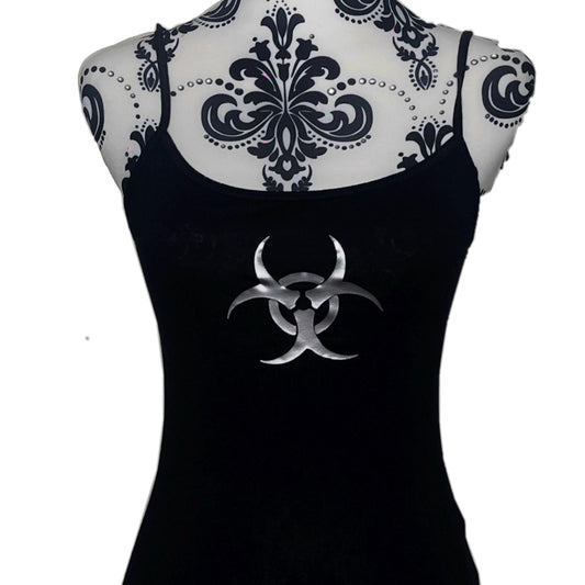 Cyber Silver Biohazard Warning Symbol Black Cami Tank Top