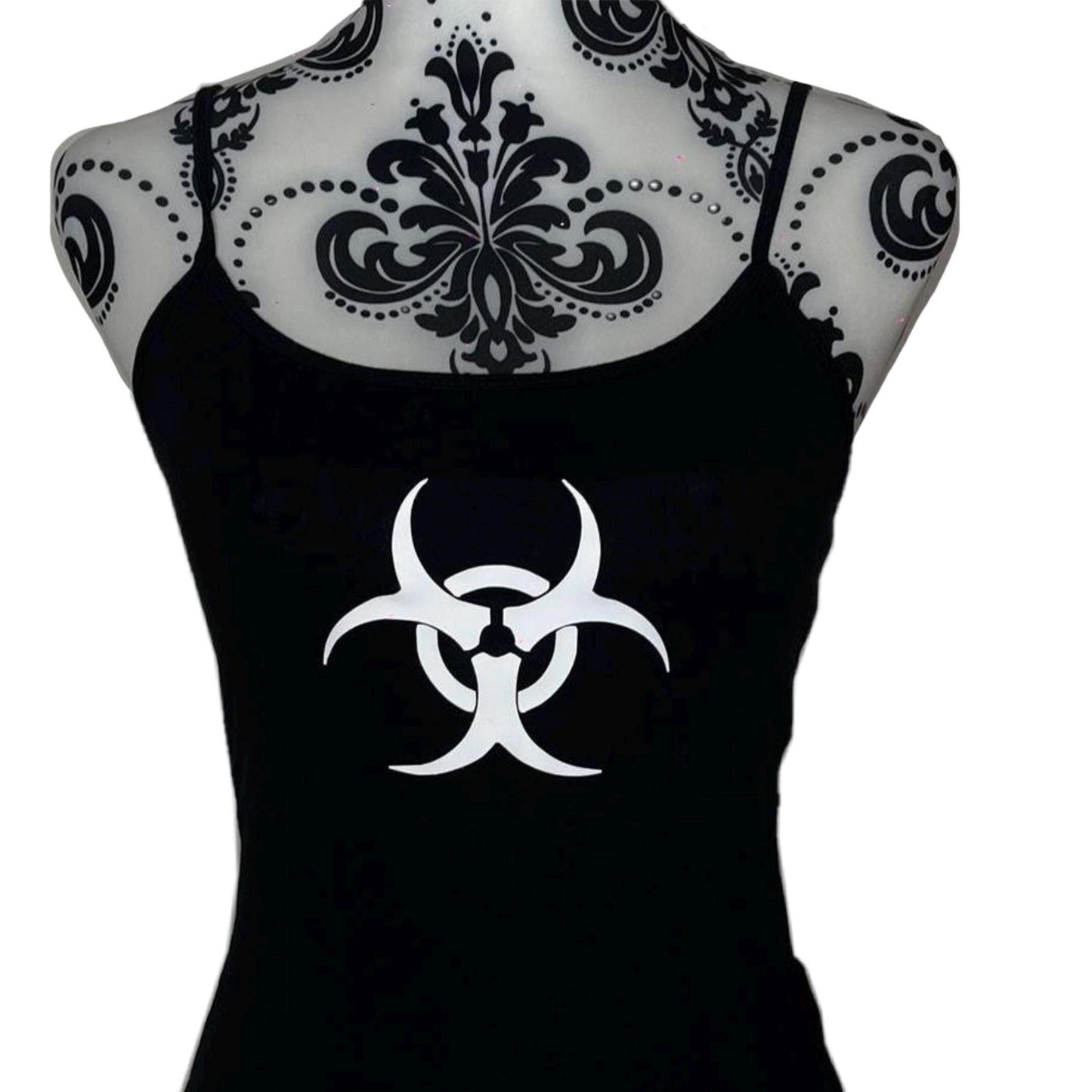 Cyber Silver Biohazard Warning Symbol Black Cami Tank Top