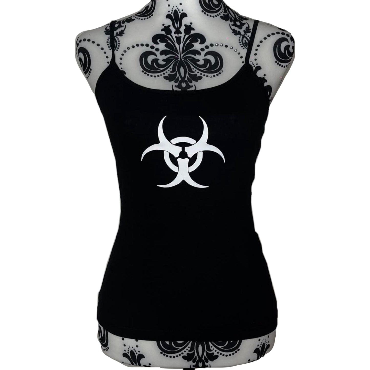 Cyber Silver Biohazard Warning Symbol Black Cami Tank Top