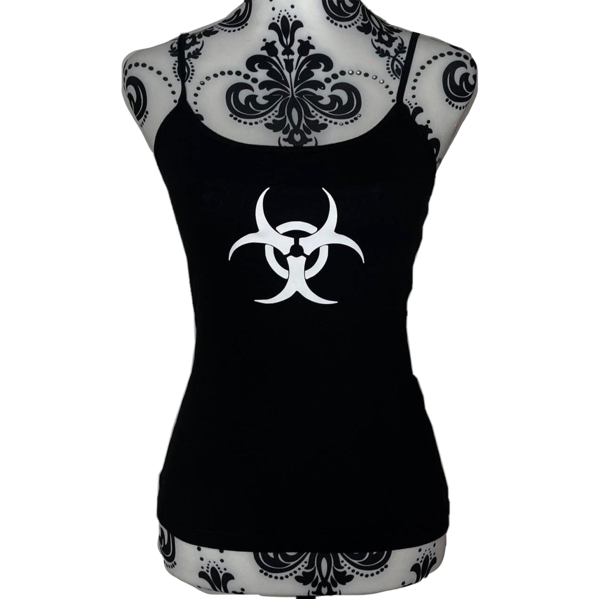 Cyber Silver Biohazard Warning Symbol Black Cami Tank Top
