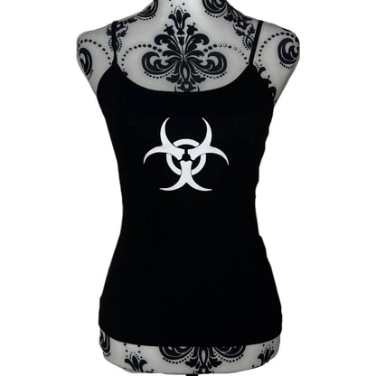 Cyber Silver Biohazard Warning Symbol Black Cami Tank Top