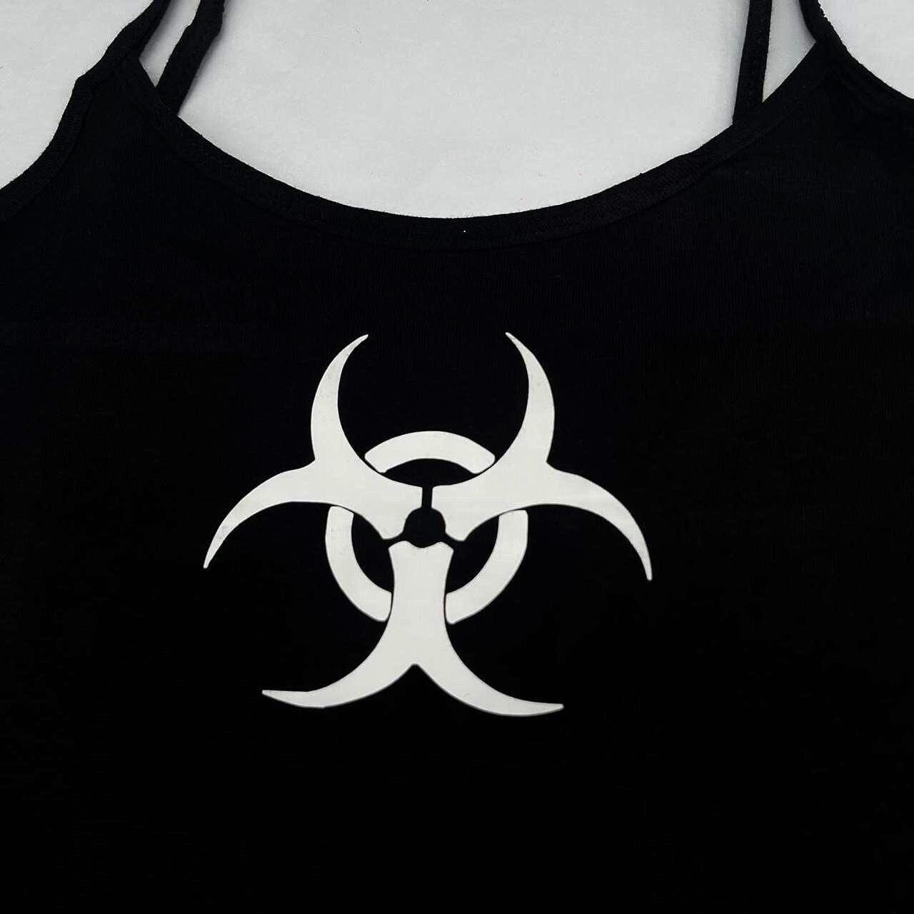 Cyber Silver Biohazard Warning Symbol Black Cami Tank Top