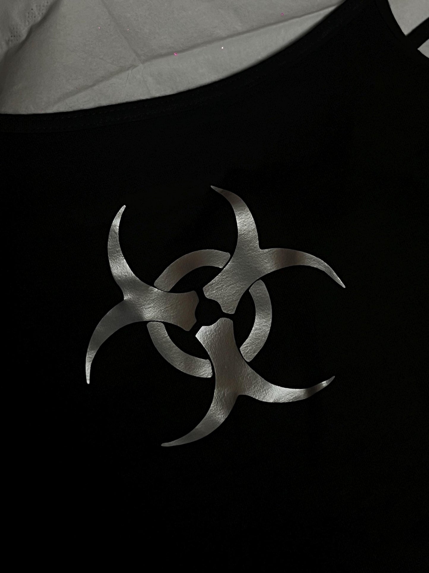 Cyber Silver Biohazard Warning Symbol Black Cami Tank Top