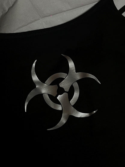 Cyber Silver Biohazard Warning Symbol Black Cami Tank Top