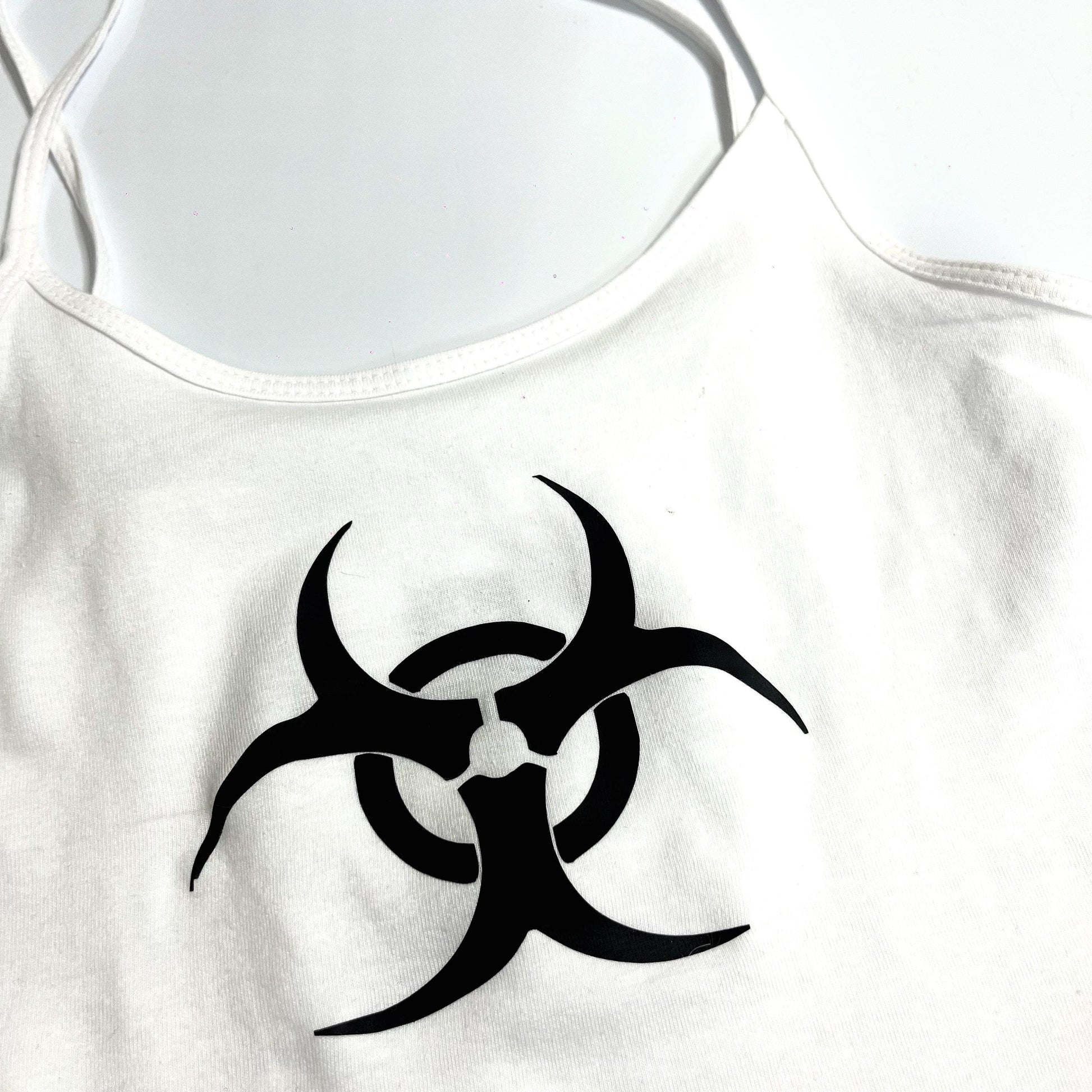 Cyber Silver Biohazard Warning Symbol Black Cami Tank Top