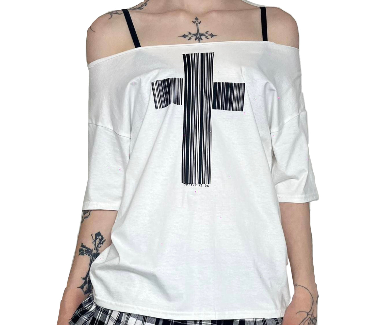 Black Cross Barcode White-off-the-shoulder Top