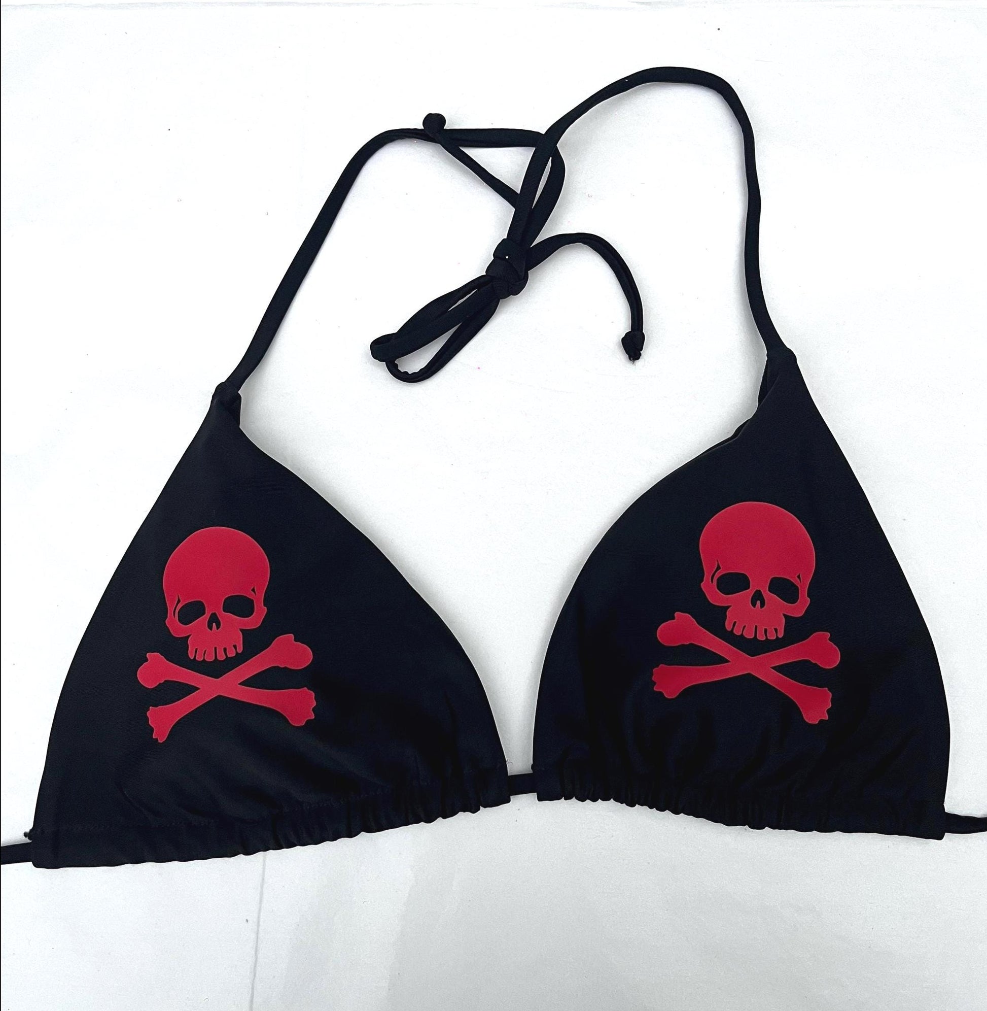 Emo Red Skulls Black Bikini Halter Tie String Grunge Swimsuit