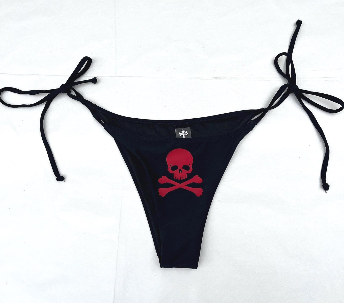 Emo Red Skulls Black Bikini Halter Tie String Grunge Swimsuit