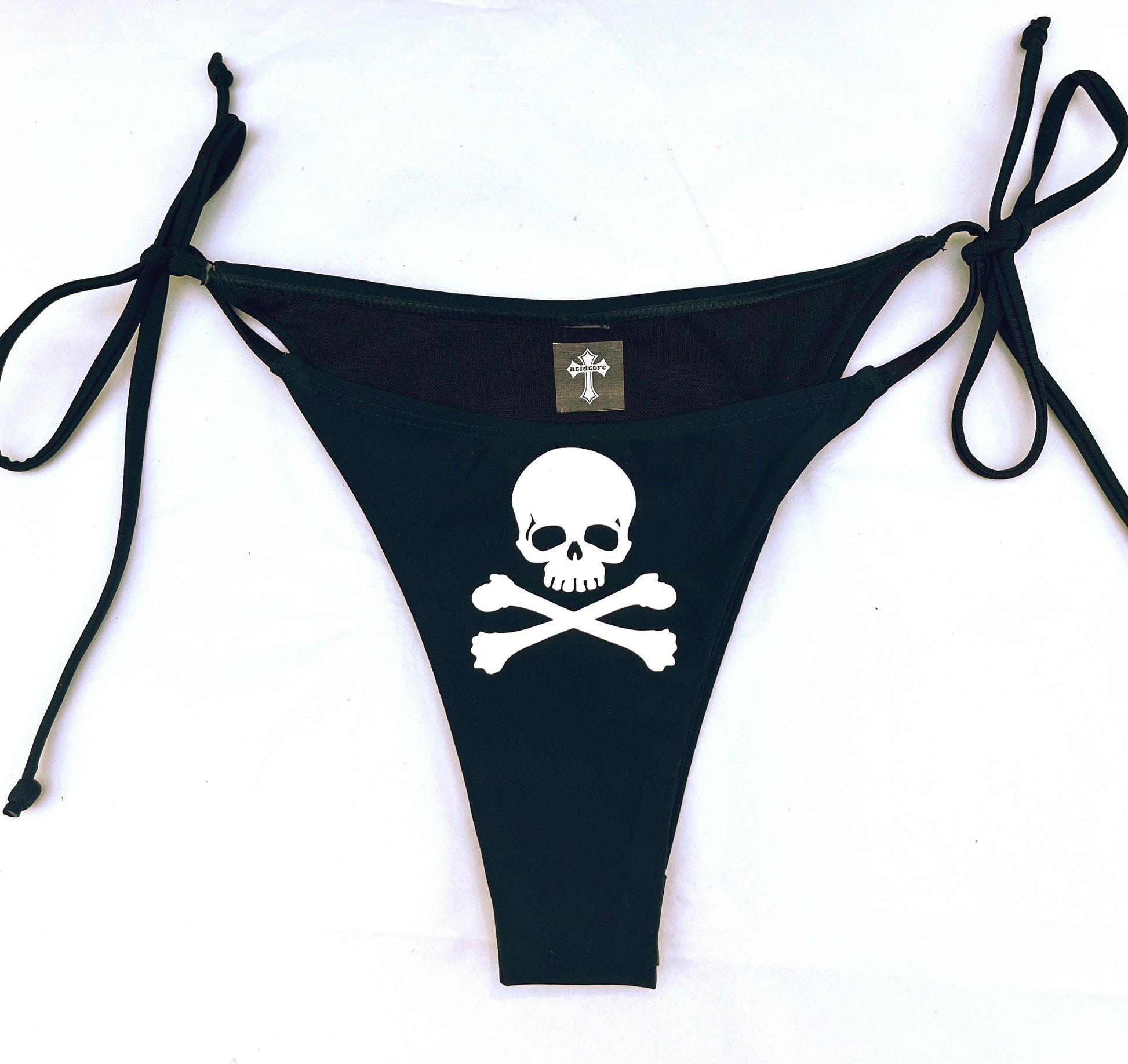 Emo Red Skulls Black Bikini Halter Tie String Grunge Swimsuit