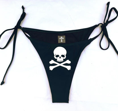 Emo Red Skulls Black Bikini Halter Tie String Grunge Swimsuit