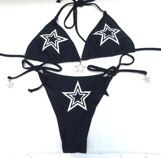 Front View - Festival Black Bikini White Star with Charms