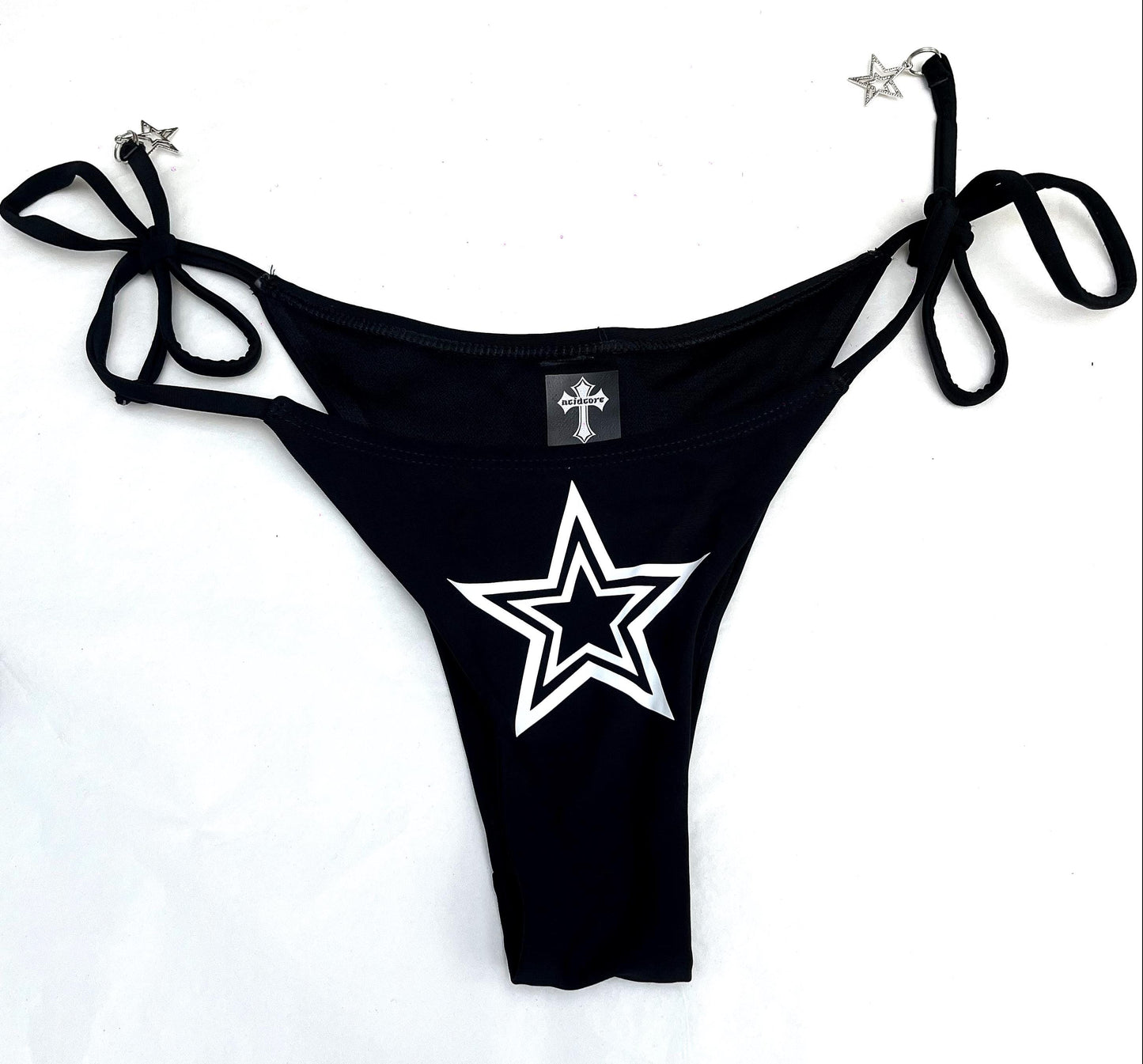 Festival Black Star Bikini with Star Charms – Tie Side Halter Neck Swimsuit Set Womens